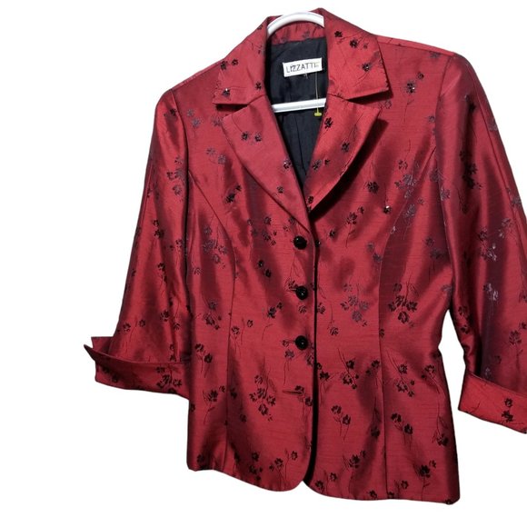 Vintage Lizzantti Shiny Red Jacket 3/4 Sleeve Tailored Slim Fit Four Button - Picture 13 of 13
